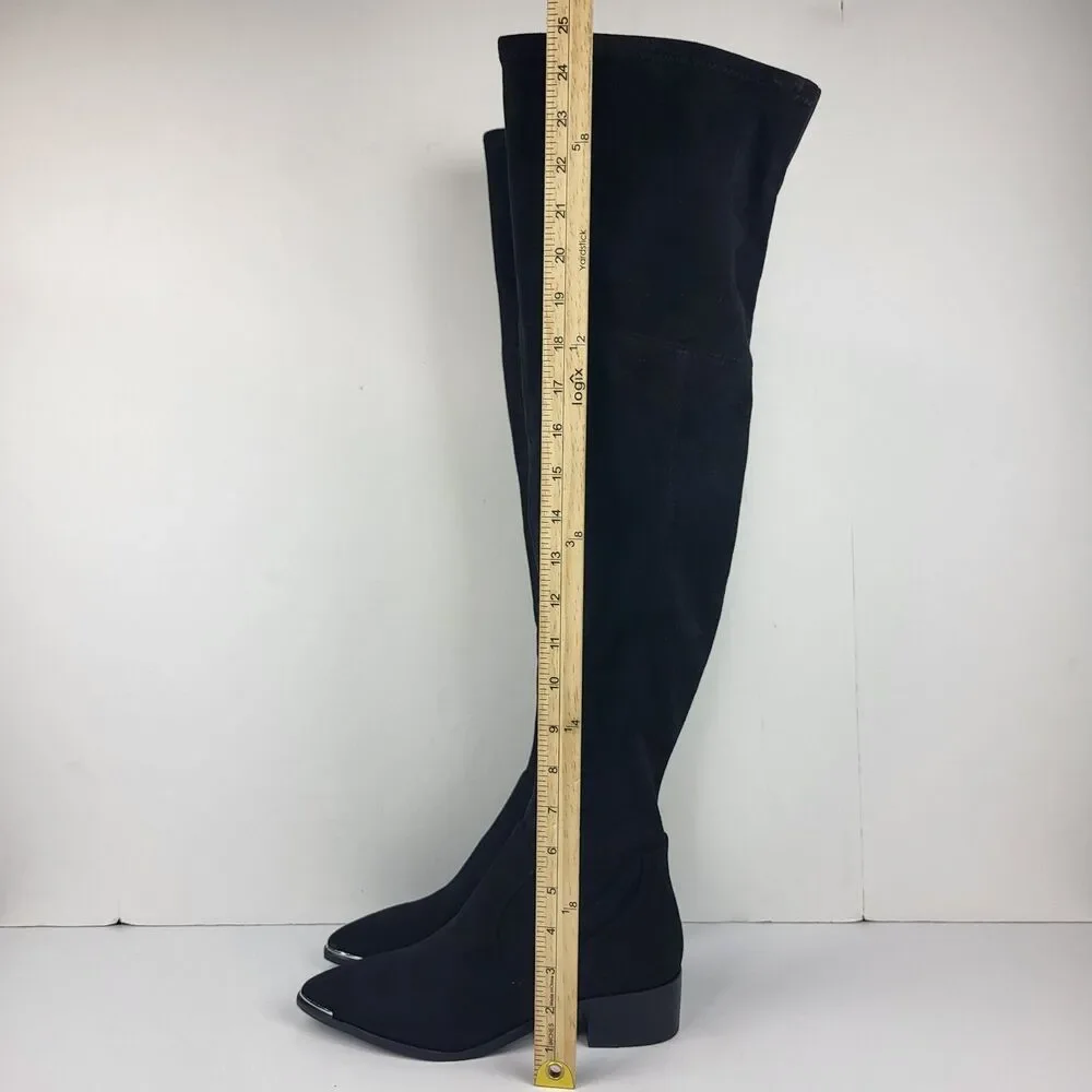 Marc Fisher Yaki Over The Knee Boots Black Vegan Suede Stretch Size 7M
